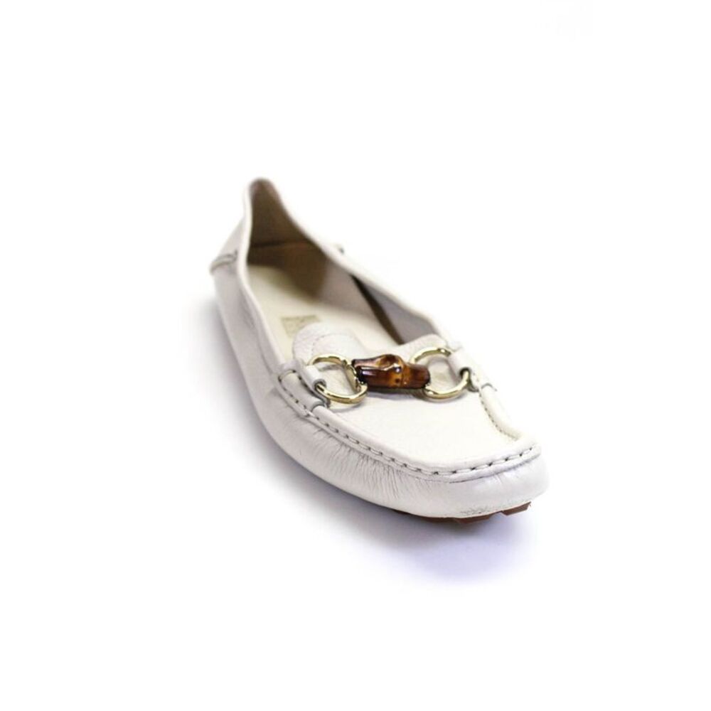 Gucci  Womens Slip On Loafers Cream Horsebit Bamboo Leather Size 39  9
